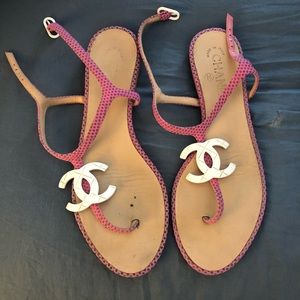 Pink Chanel strapping sandals